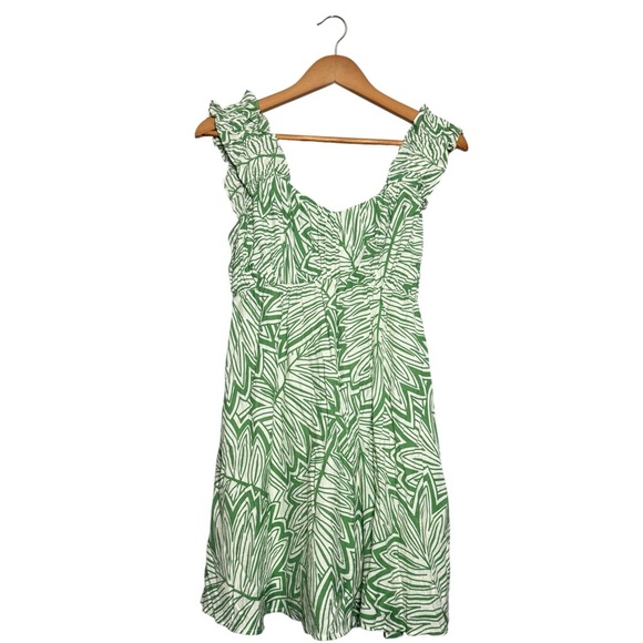 Blu Pepper Green & White Leaf Print Ruffle Mini Dress Women’s Medium Boho - Picture 1 of 7